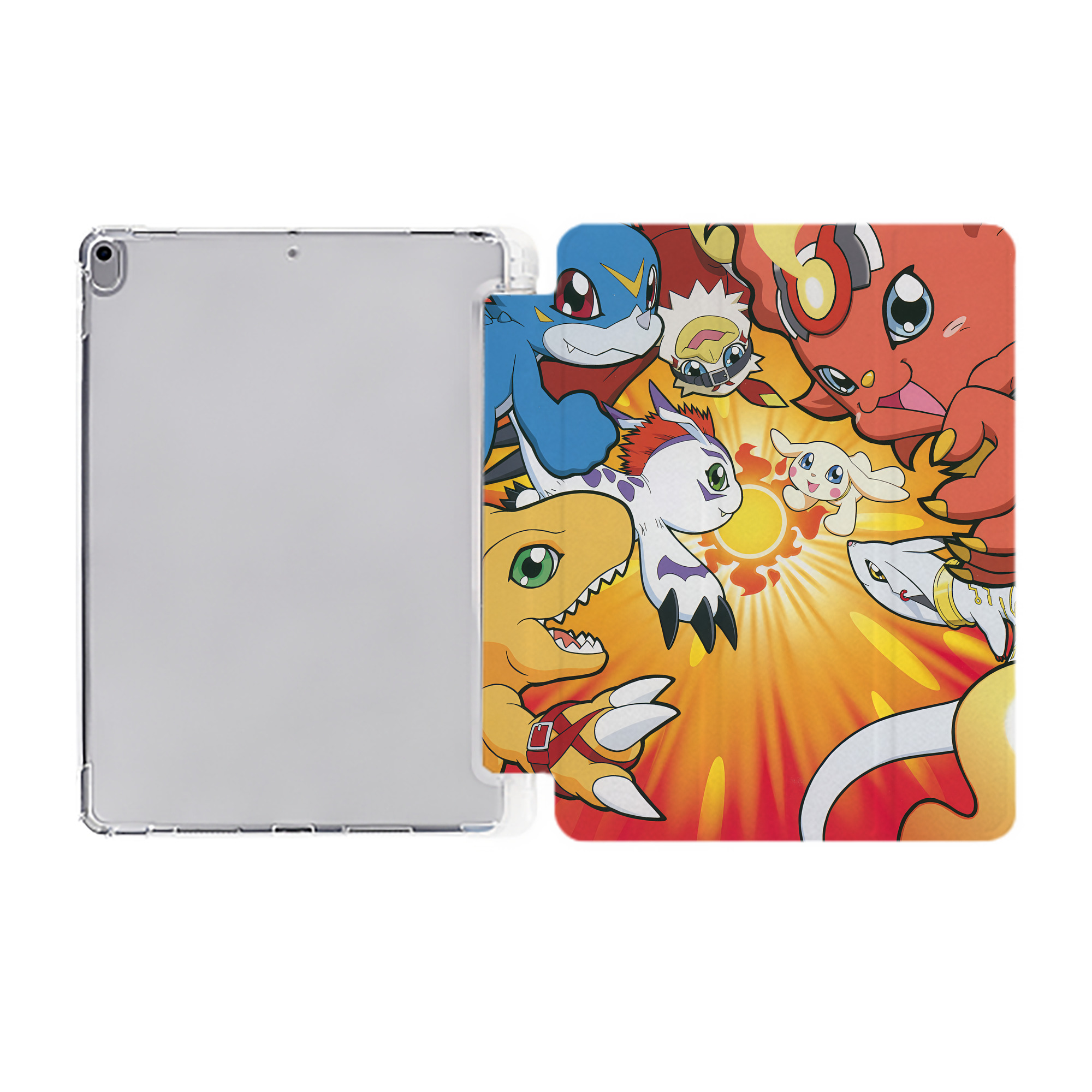 （画像用） Digimon デジタルモンスター/デジモン IPad ケース ペン収納付き 三つ折りスタンド PUレザー×シリコン 対応機種9.5/10.5/10.9インチ